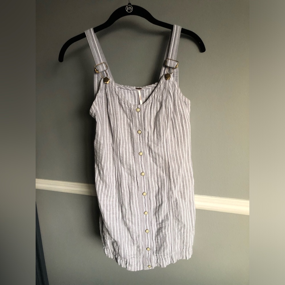 Free People Linen Overall Striped Mini Dress - Picture 2 of 11